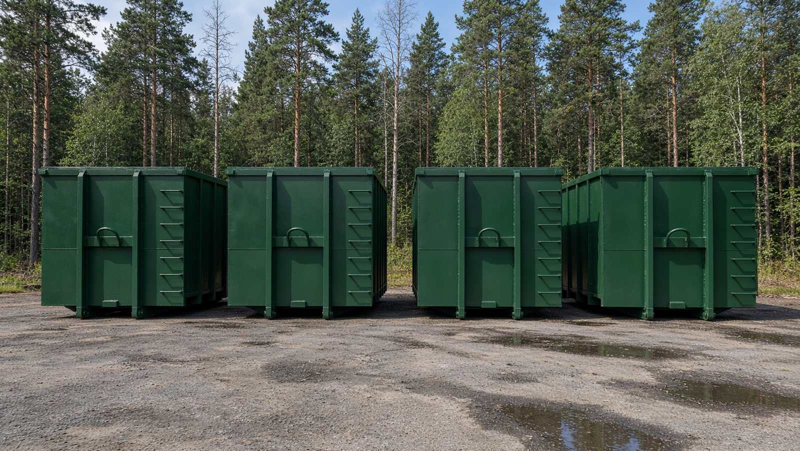 Rohelised konteinerid lammutuspuidu kogumiseks.